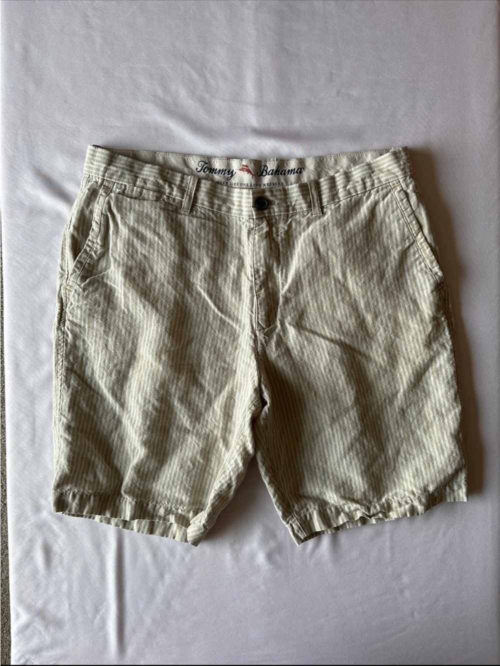 Tommy Bahama Light Cream Striped Flat Front Shorts
